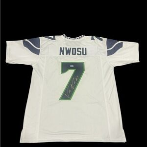 Seahawks Damarion Nwosu #7 White Autographed Football Jersey